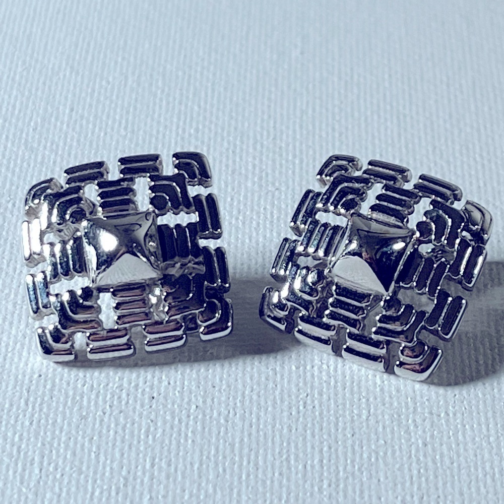 Vintage Monet silver tone square weave clip on earrings